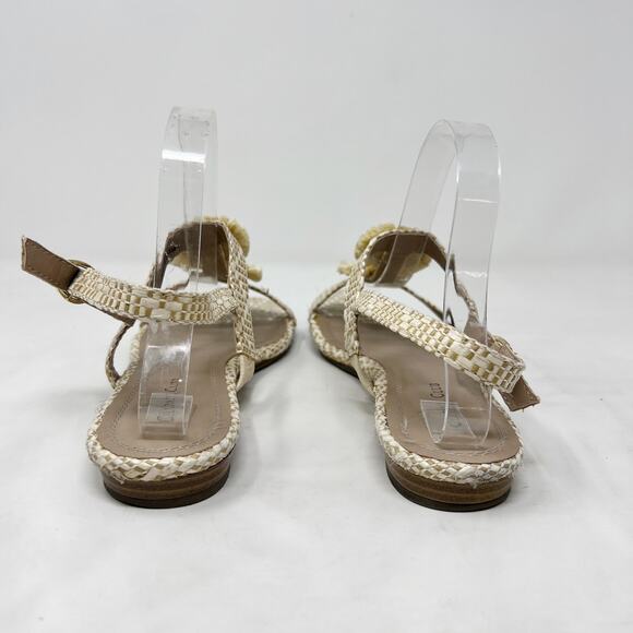 [Charter Club] Tan Cream Zooey Woven Raffia T-Strap Floral Slingback Sandals 8 - Picture 9 of 12